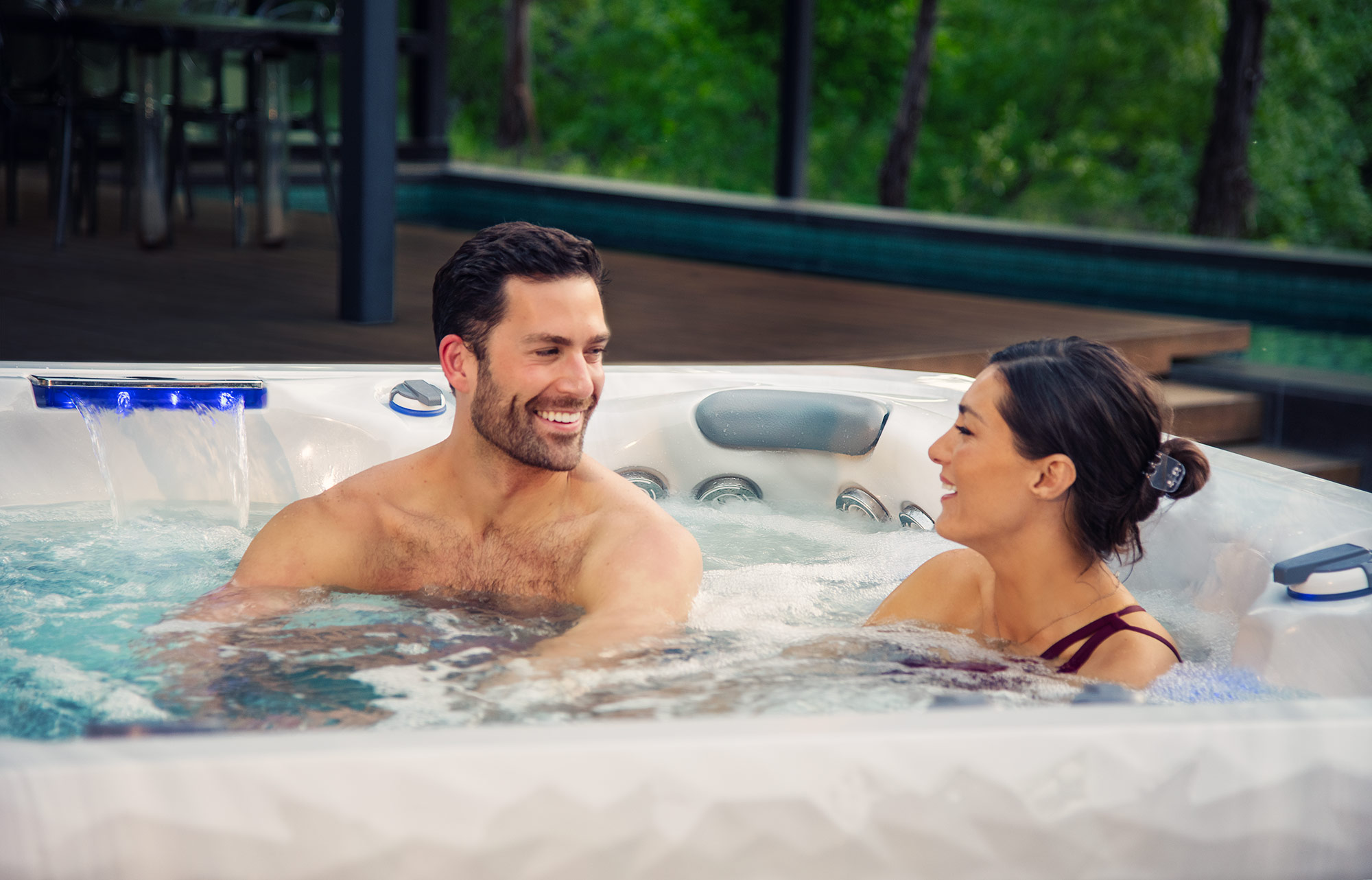 Couple relaxing in a Master Spas hot tub